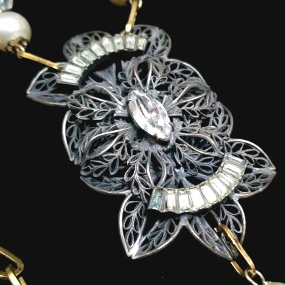 Repurposed Vintage Necklace 1920s Art Deco Faux Pearl Hand Crafted - Picture 9 of 12